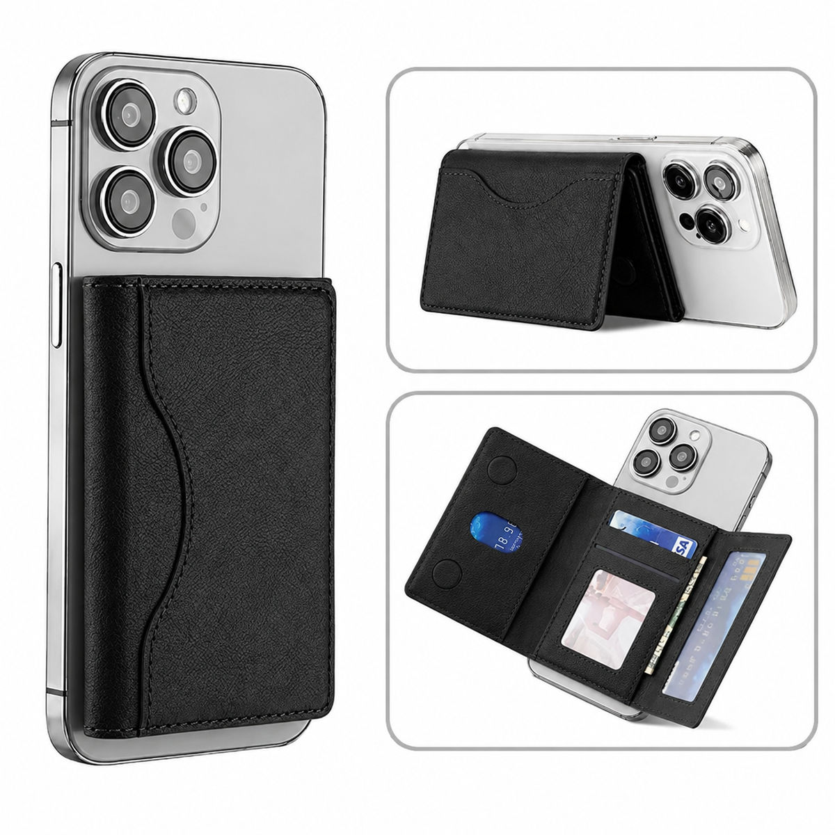 Tri-Fold Slim MagSafe Leather Wallet With Stand