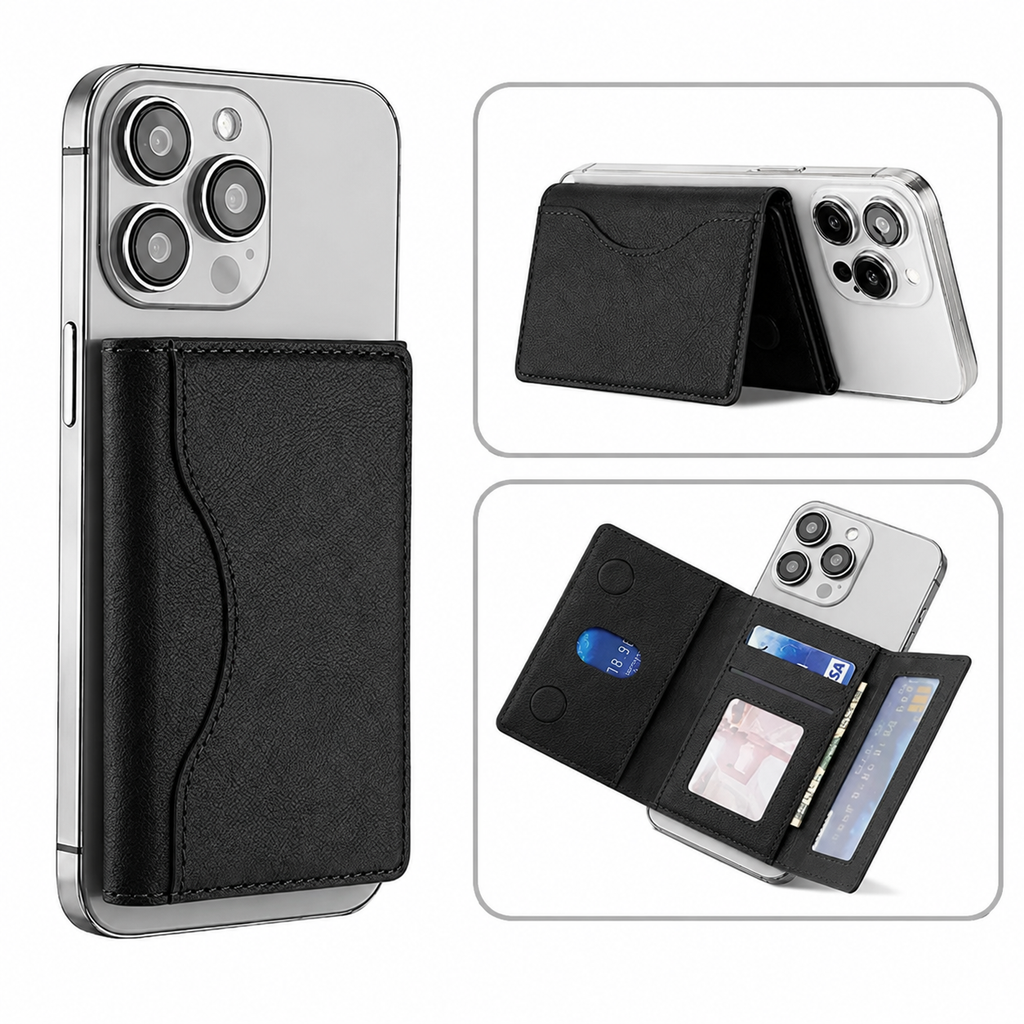 Tri-Fold Slim MagSafe Leather Wallet With Stand