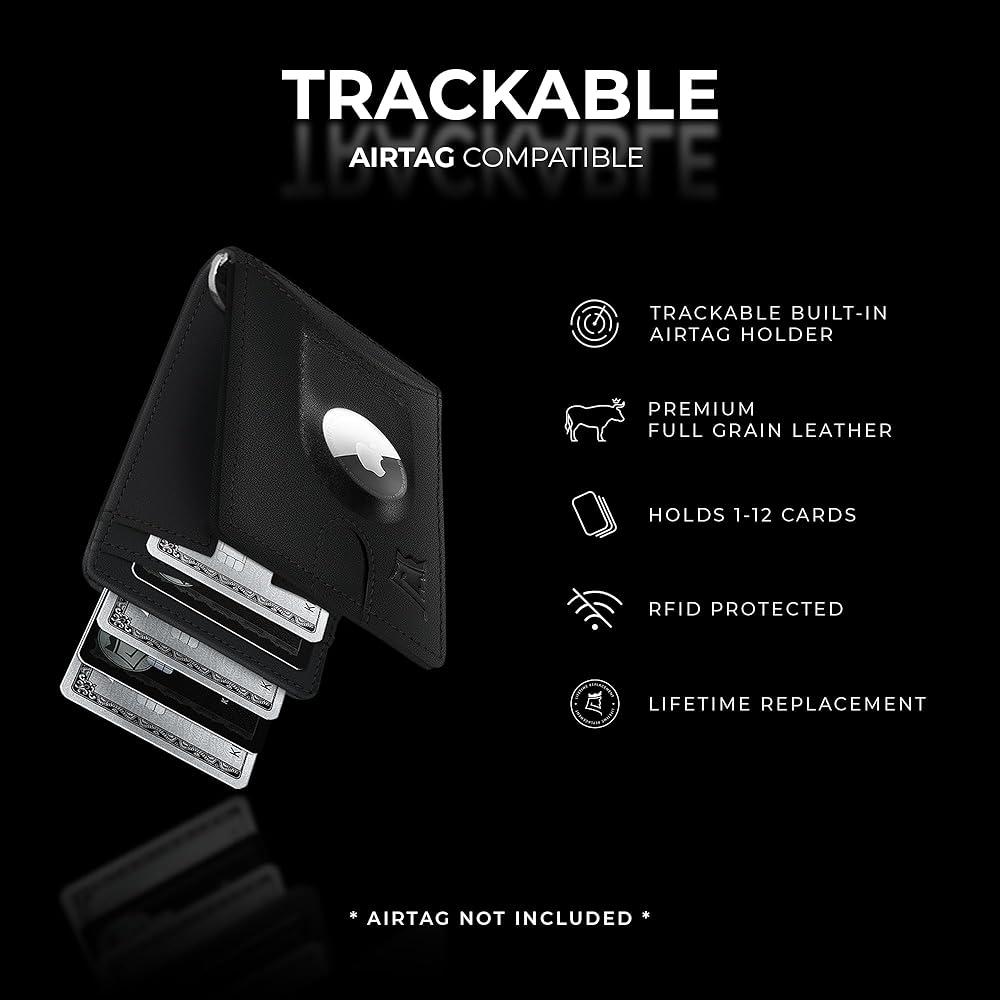 Smart AirTag Leather Wallet for Men – Slim RFID Blocking Card Holder with Tracker Slot